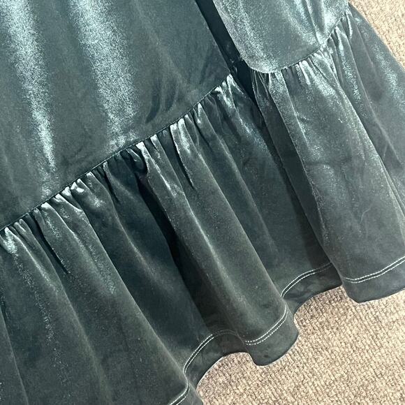 LC Lauren Conrad Velvet Babydoll Dress X-Large Teal Green Tie Ruffle Neck Tiered - Picture 5 of 9